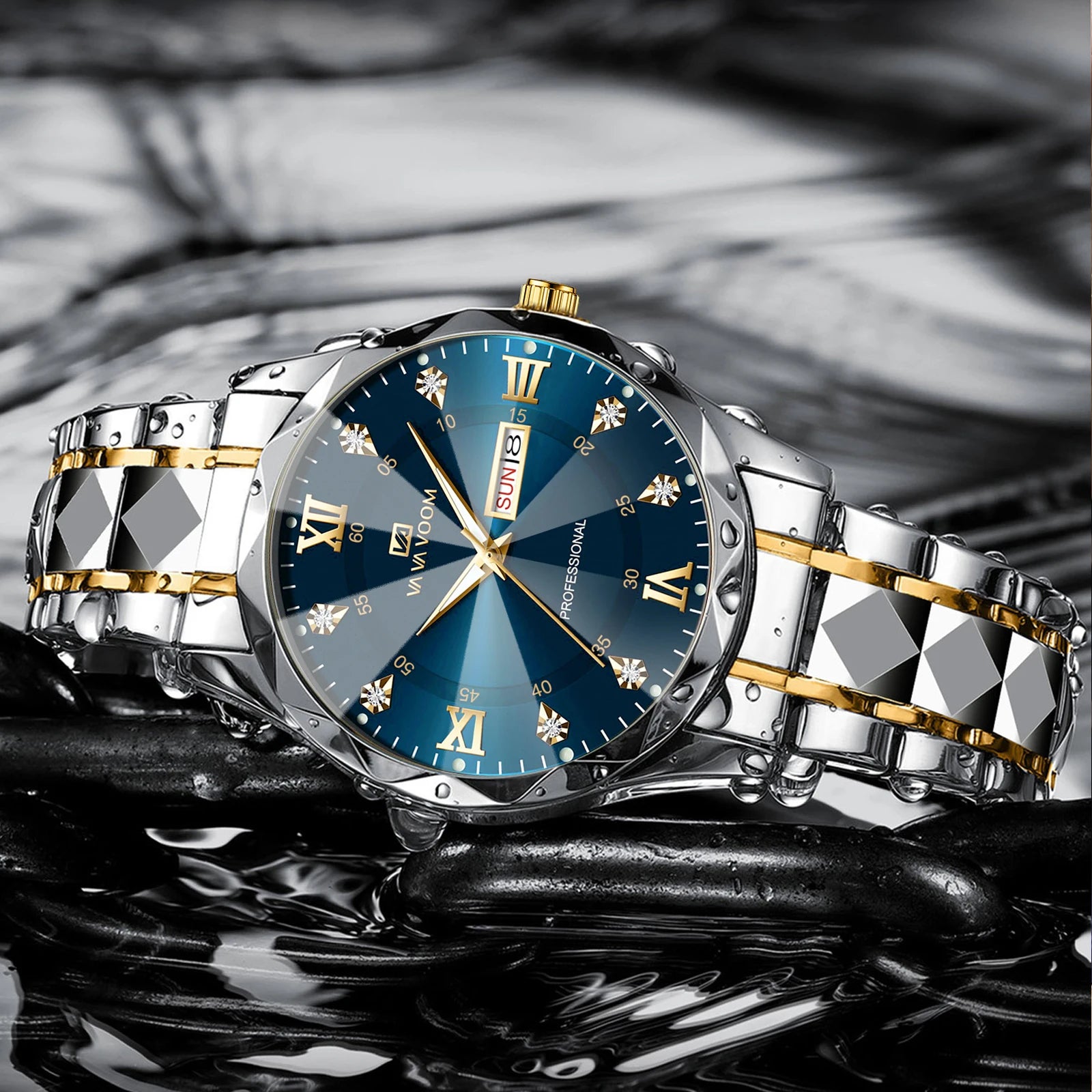 Men's luxury blue and gold stainless steel watch by ๐๐ ๐๐๐ ๐น๐๐๐๐ ๐ป๐๐๐๐ ๏ฟฝ