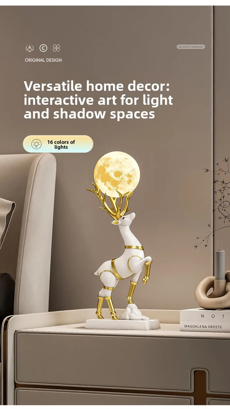 Nordic Luxury Decor Lucky Deer Figurine Living Room Office Desk Decoration Bedroom Night Light Modern Home Art Accessories Gifts - 𝕄𝕮 𝕋𝕙𝕖 𝔹𝕝𝕒𝕔𝕜 𝔻𝕚𝕒𝕞𝕠𝕟𝕕