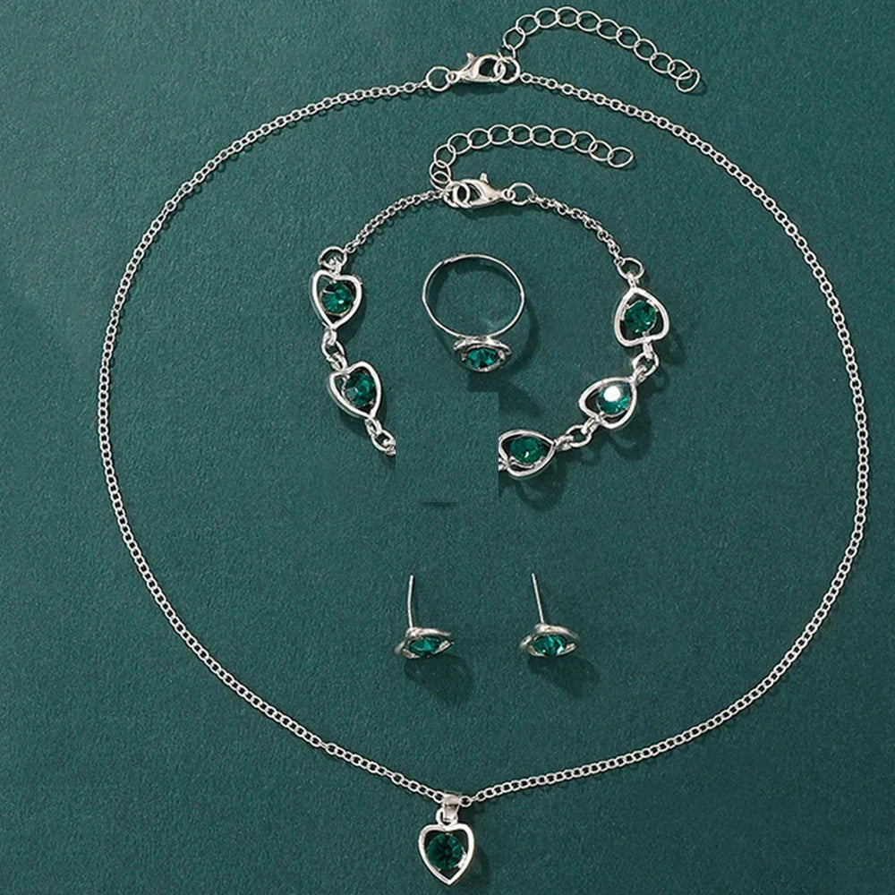 Women Fashion Watches Heart Rhinestone Ring Necklace Earring Jewelry Set Luxury Dress Quartz WristWatch Simple Elegant Watch Gif - https://mohammadcollection.com