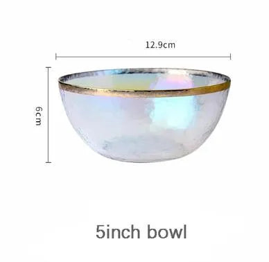 Rainbow glass dinner plates and bowls with gilt rim, clear glass salad dishes and serving tray by ๐๐ ๐๐๐ ๐น๐๐๐๐ ๐ป๐๏ฟฝ