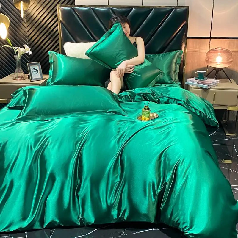 Solid rayon silk bedding set with duvet cover, bed sheet, and satin pillowcases from ๐๐ ๐๐๐ ๐น๐๐๐๐ ๐ป๐๐