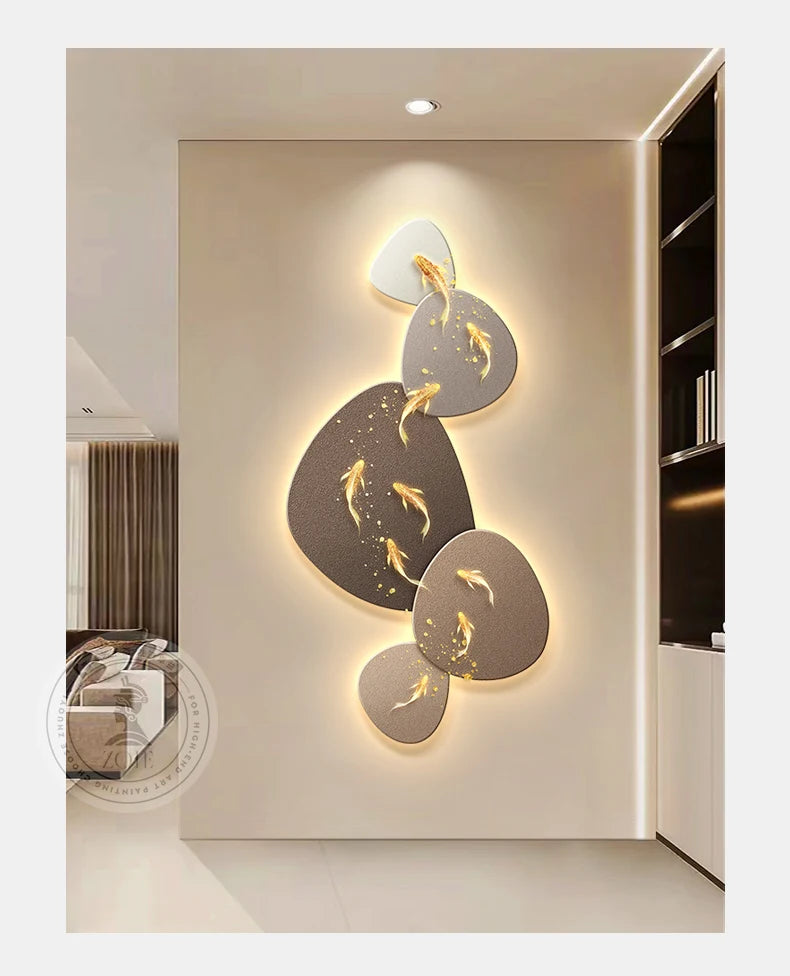 Home Art Decor Nine Fish Map Lamp painting Light Luxury Corridor Aisle Wall Decoration Luminous Murals High-end Hanging Painting - ๐๐ฎ ๐๐๐ ๐น๐๐๐๐ ๐ป๐๐๐๐ ๐๐