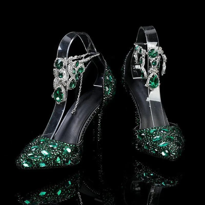 Bling Luxury Handmade Full Rhinestones Women Pumps Fashion Diamonds Crystal Pendant Banquet High heels Party Prom Wedding Shoes - https://mohammadcollection.com