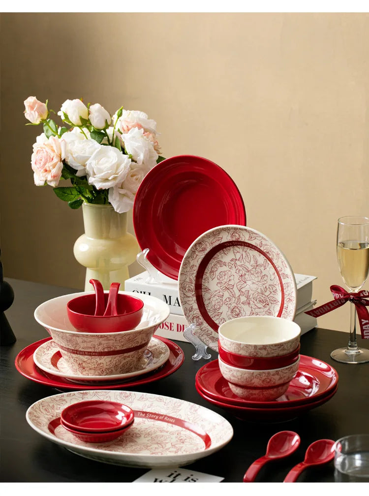 Red retro ceramic steak plate from 𝕄𝕔 𝕋𝕙𝕖 𝔹𝕝𝕒𝕔𝕜 𝔻𝕚𝕒𝕞𝕠𝕟�