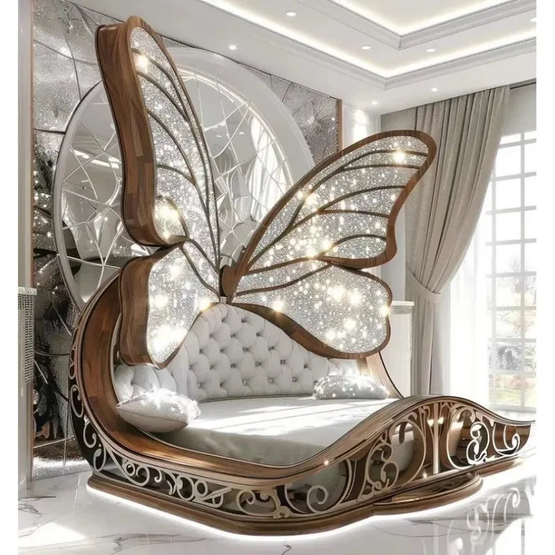 Princess Butterfly Bed Villa Solid wood 2m bed 15 high French luxury bed bedroom custom - https://mohammadcollection.com