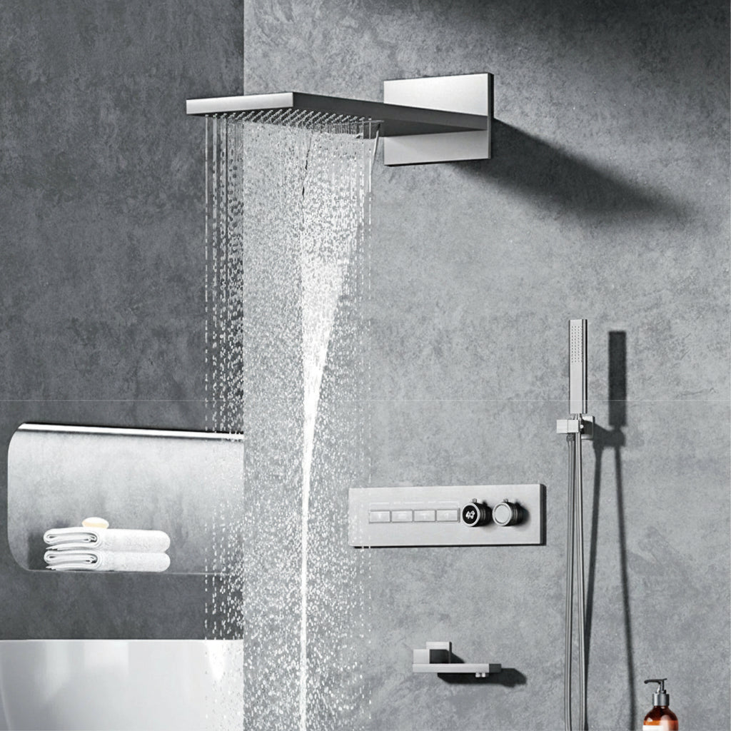 Black brass wall-mounted shower system for bath from ๐๐ ๐๐๐ ๐น๐๐๐๐ ๐ป๐๐๐๐ ๏ฟฝ