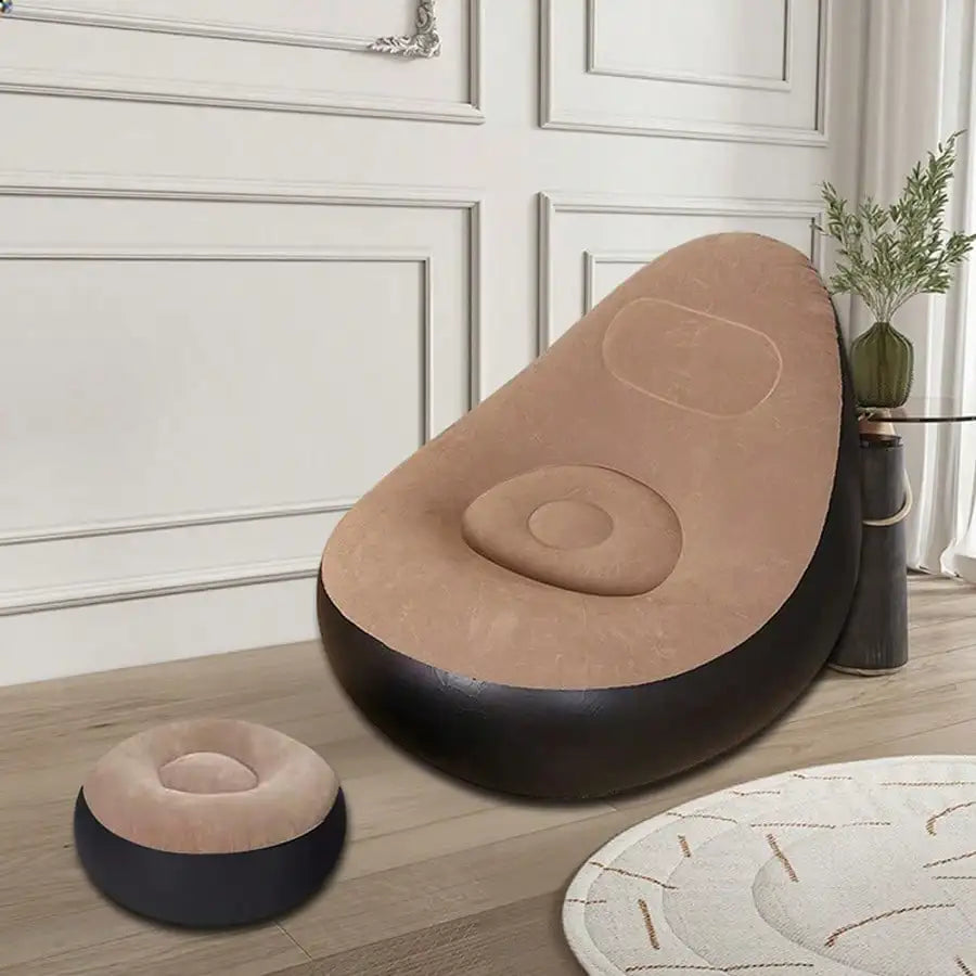 Flocked Inflatable Lazy Sofa: W/Footrest & Foot Pump, Foldable for Home Office & Outdoor Use - https://mohammadcollection.com