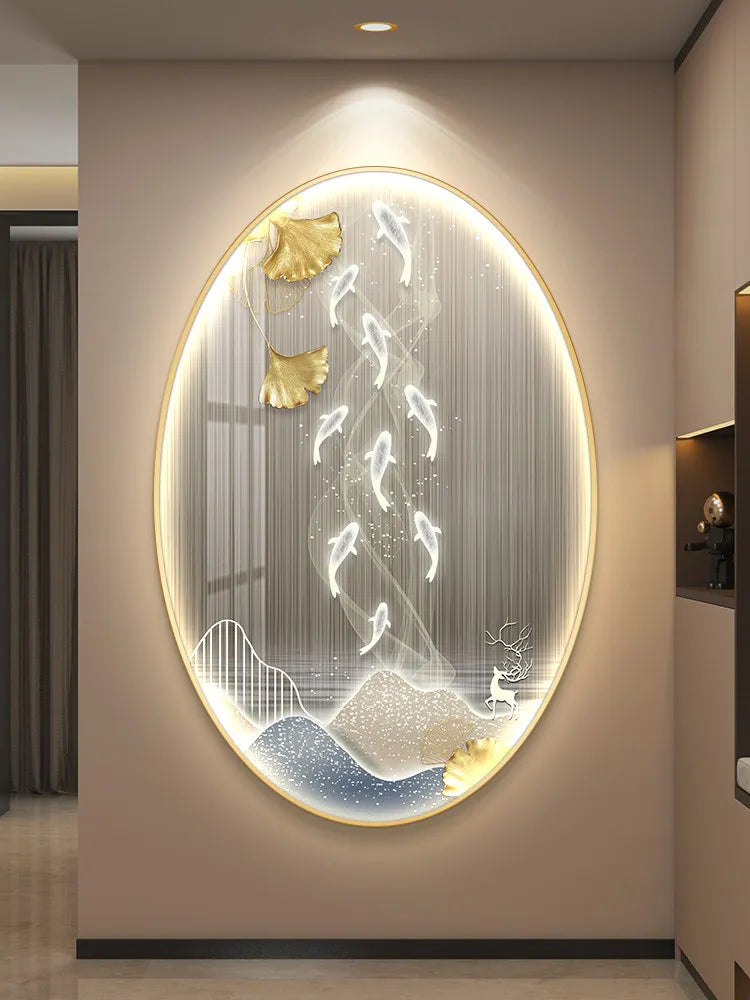 Light Luxury Wall Art Nine Fish Picture Entrance Wall Decor Aesthetic High End Living Room Corridor Luminous LED Light Painting - ๐๐ฎ ๐๐๐ ๐น๐๐๐๐ ๐ป๐๐๐๐ ๐๐