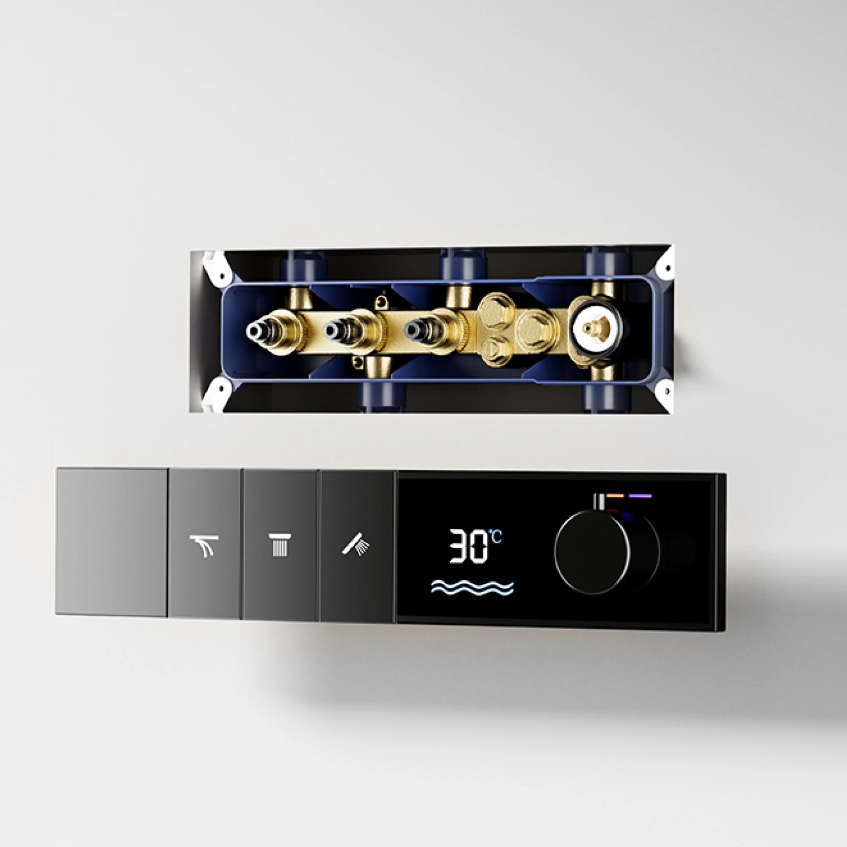 Luxury brass shower system with LED display, 3 spray modes, and ceiling-embedded waterfall outlet for bath by šš ššš š¹šššš š»ļæ½