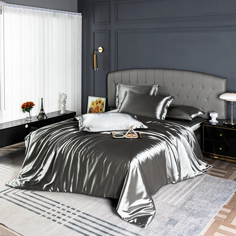High-quality satin bedding set with solid color duvet cover from 𝕄𝕔 𝕋𝕙𝕖 𝔹𝕝𝕒𝕔𝕜 𝔻𝕚𝕒𝕞𝕠