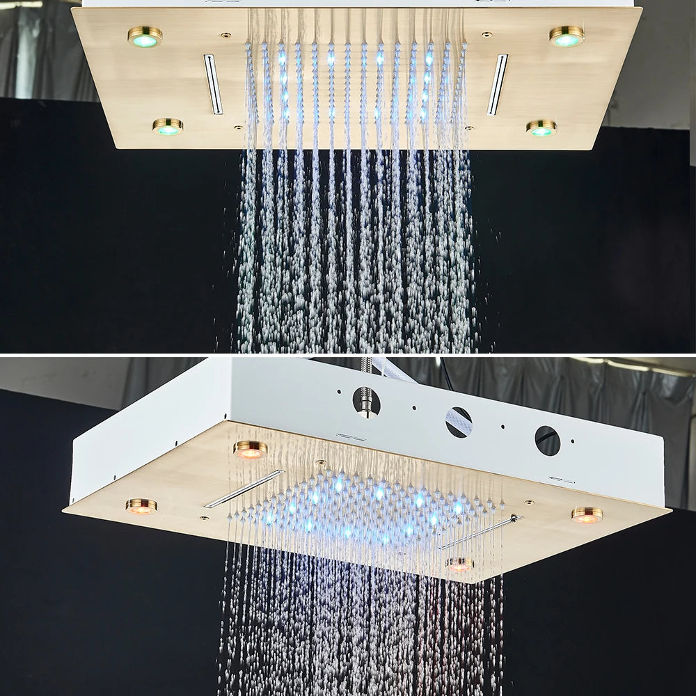 Black thermostatic bathroom shower faucet set with dual controls and modern design, featuring sleek black finish and chrome accents.