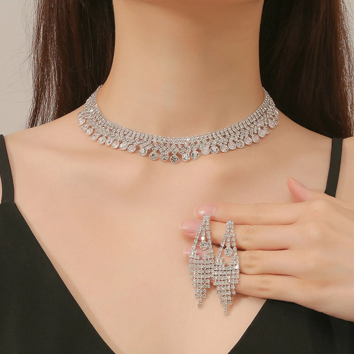 3-piece women's jewelry set with rhinestone earrings and necklace by 𝕄𝕔 𝕋𝕙𝕖 𝔹𝕝𝕒𝕔𝕜 𝔻𝕚𝕒𝕞�