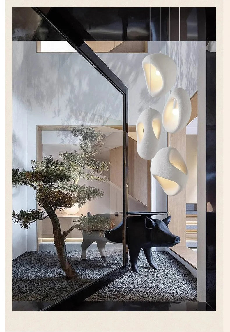 Nordic Villa Stairs Wabi Sabi MC THE BLACK DIAMOND E27 LED pendant lights hanging along a staircase with a minimalist design