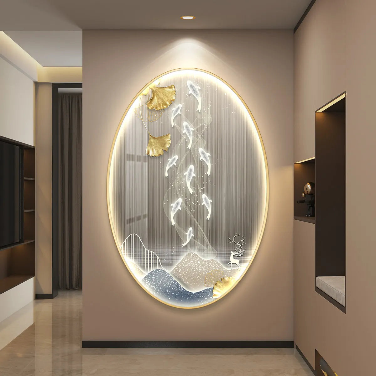 Light Luxury Wall Art Nine Fish Picture Entrance Wall Decor Aesthetic High End Living Room Corridor Luminous LED Light Painting - ๐๐ฎ ๐๐๐ ๐น๐๐๐๐ ๐ป๐๐๐๐ ๐๐