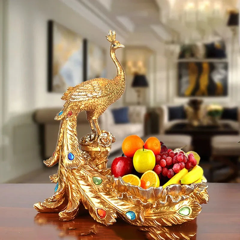 European style peacock fruit candy decorative plate by MC THE BLACK DIAMOND, featuring a colorful peacock design on a stylish dry fruit tray.