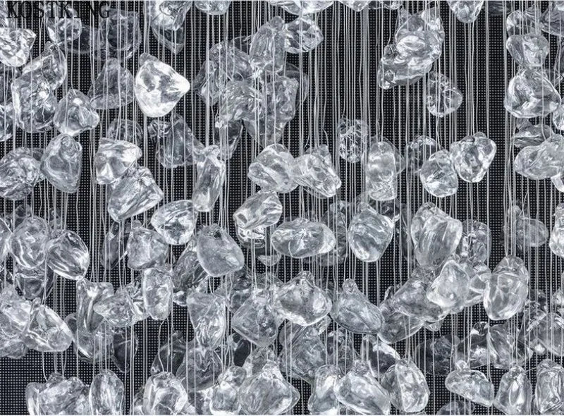 Black Art Luxury Stone Crystal Chandelier by MC THE BLACK DIAMOND featuring hanging LED crystals for staircase or hallway lighting.