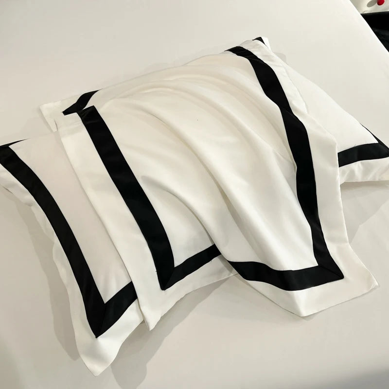 White luxury hotel bedding set with thick brushed bedsheets from MC THE BLACK DIAMOND, showcasing smooth, plush fabric.