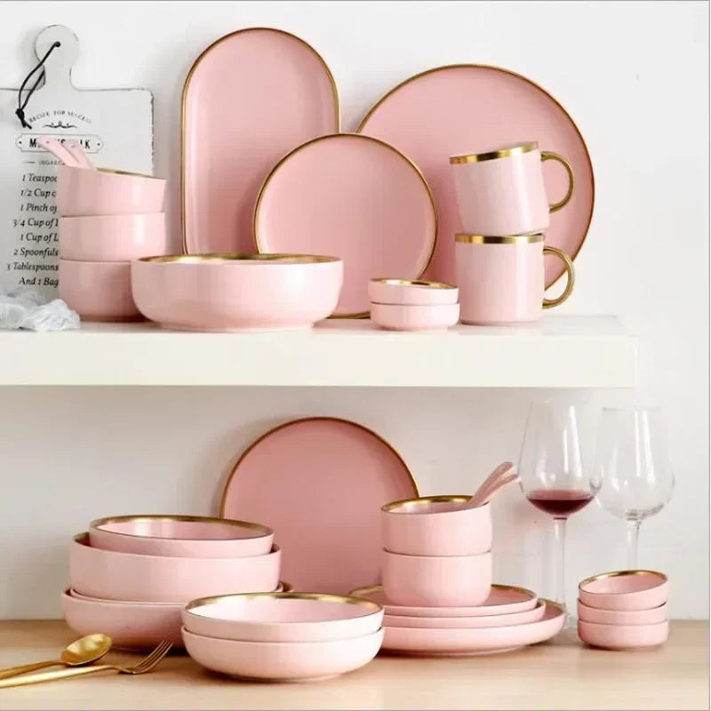 Gilt rim pink porcelain dinner plate from 𝕄𝕔 𝕋𝕙𝕖 𝔹𝕝𝕒𝕔𝕜 𝔻𝕚𝕒𝕞𝕠𝕟