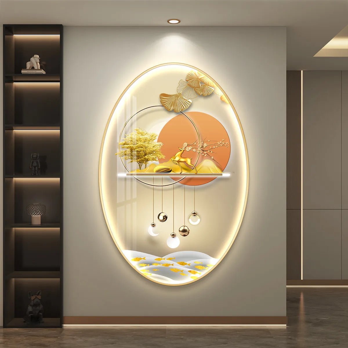 Light Luxury Wall Art Nine Fish Picture Entrance Wall Decor Aesthetic High End Living Room Corridor Luminous LED Light Painting - ๐๐ฎ ๐๐๐ ๐น๐๐๐๐ ๐ป๐๐๐๐ ๐๐