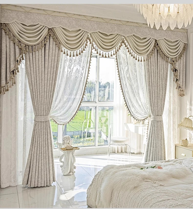 Beige Jacquard chenille curtains by MC THE BLACK DIAMOND, stylish window screens suitable for living rooms, bedrooms, and balconies.