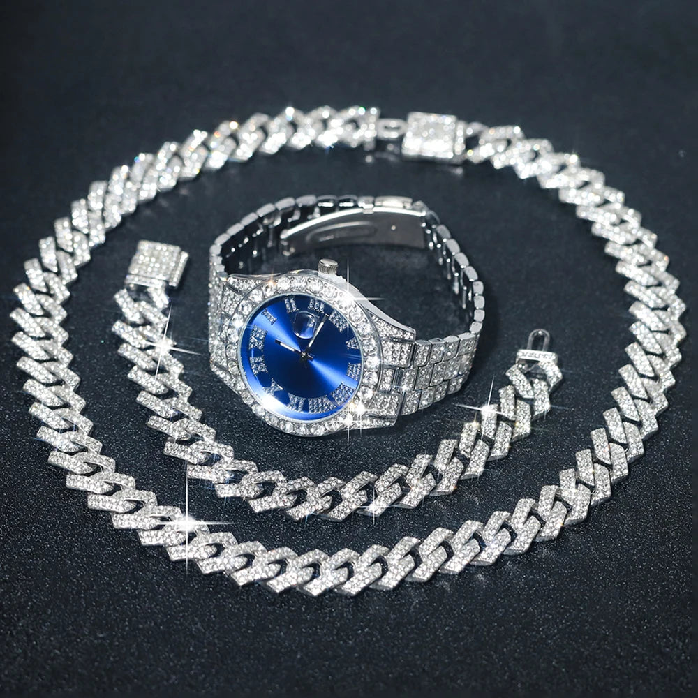 Set of three men's silver hip-hop punk watches with diamond inlay from ๐๐ ๐๐๐ ๐น๐๐๐๐ ๐ป๐๐๐