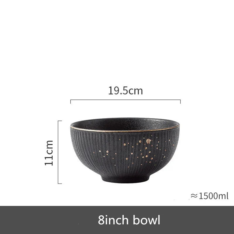 Set of black porcelain dinner plates with gilt rims from ๐๐ ๐๐๐ ๐น๐๐๐๐ ๐ป๐๐๐๐ ๏ฟฝ