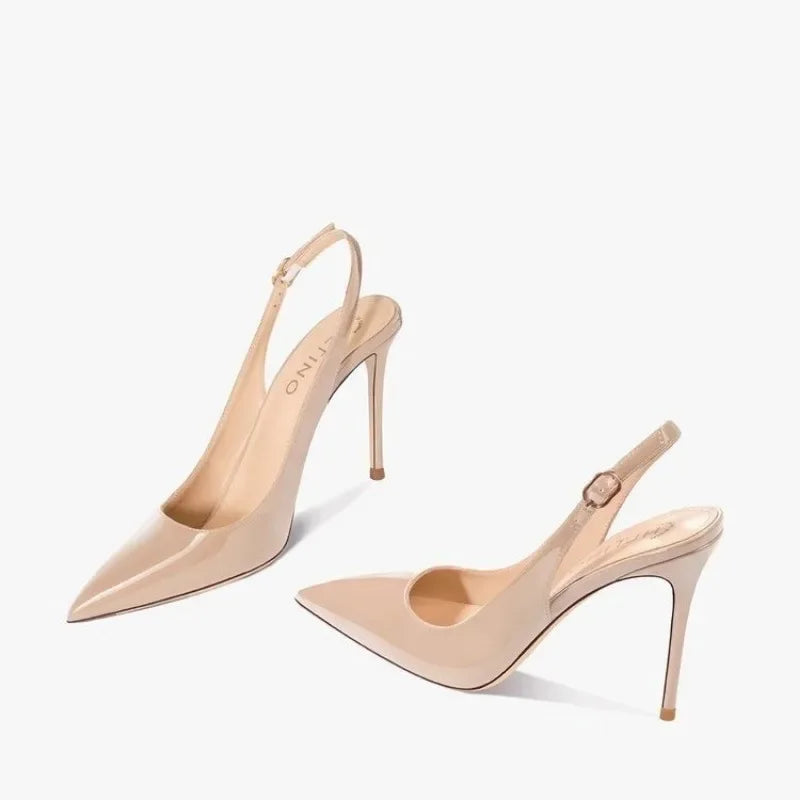 MC THE BLACK DIAMOND heel sandals with pointed tips, summer patent leather straps, elegant and fashionable women's party shoes