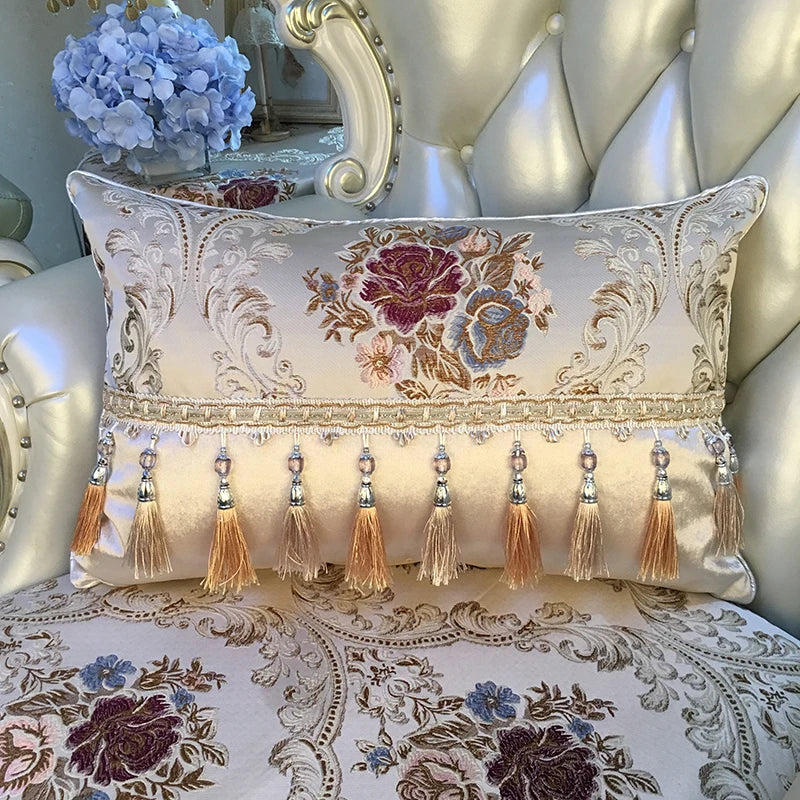 European luxury Jacquard tassel lace decorative sofa pillow cushion cover, rectangular large backrest cushion by ๐๐ ๐๐๐ ๐น๐๐๐๐ ๐ป๐