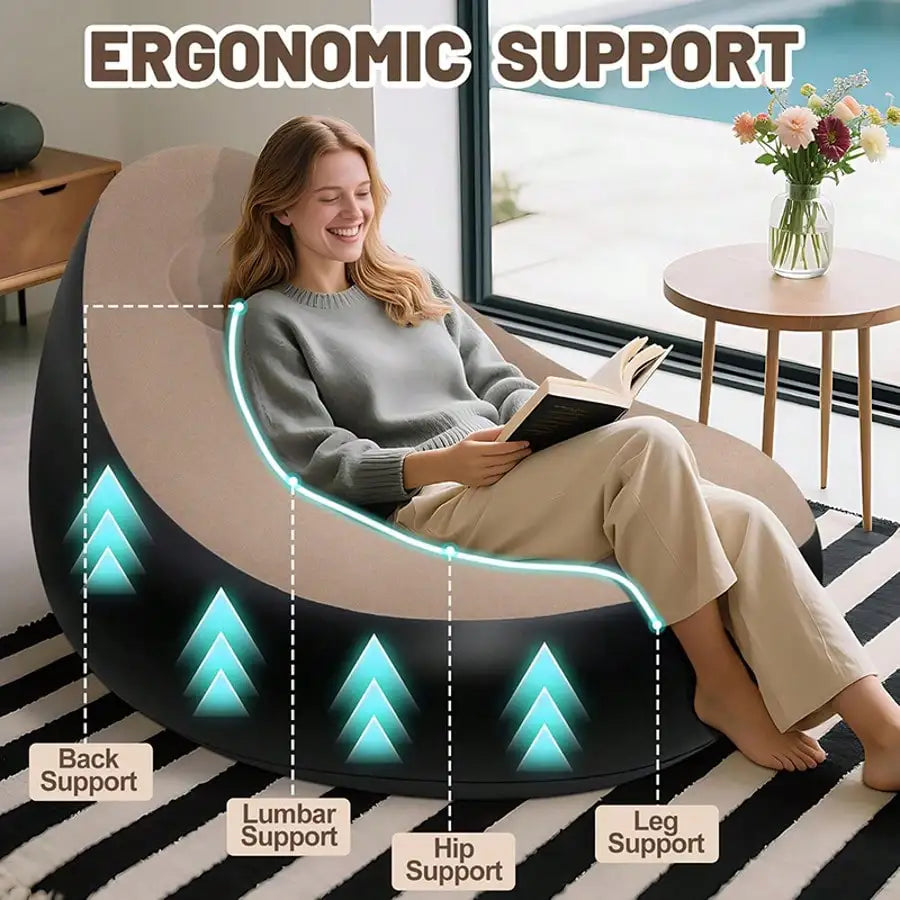 Flocked Inflatable Lazy Sofa: W/Footrest & Foot Pump, Foldable for Home Office & Outdoor Use - https://mohammadcollection.com