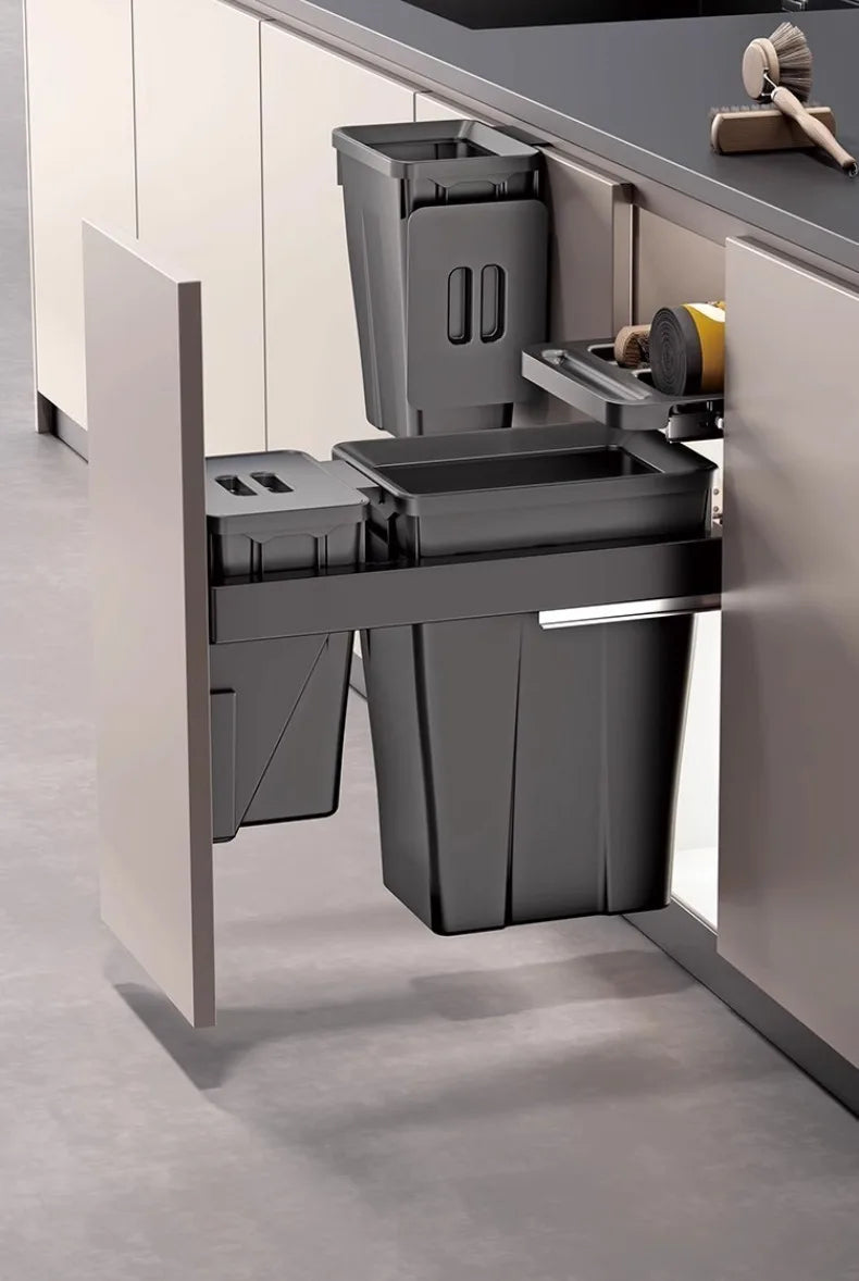 Black MC The Black Diamonds kitchen cabinet trash can with lid, large capacity, hidden garbage bin for food waste disposal.