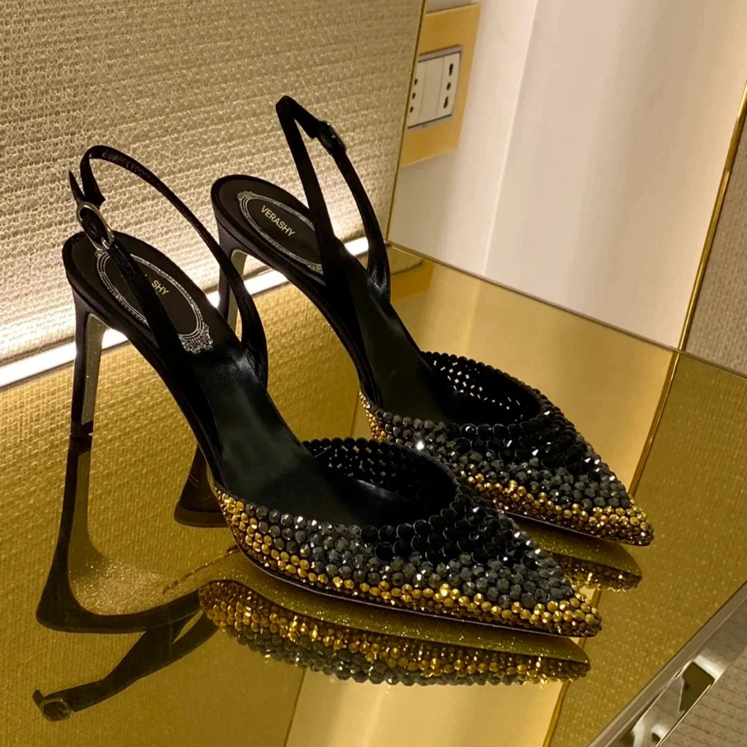 Luxury Rhinestones Gradient Slingbacks Women Pumps Fashion Bling Crystal Banquet Stiletto High Heels Fashion Party Prom Shoes - https://mohammadcollection.com