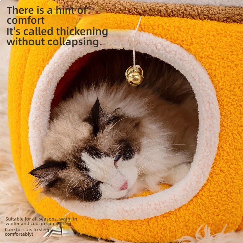 Lucky Fortune Cat Pet Bed - Winter Warm Semi-Open Fleece Round Bed for Cats & Dogs | Cozy Lucky Pet House, Soft Cushioned Kennel - https://mohammadcollection.com