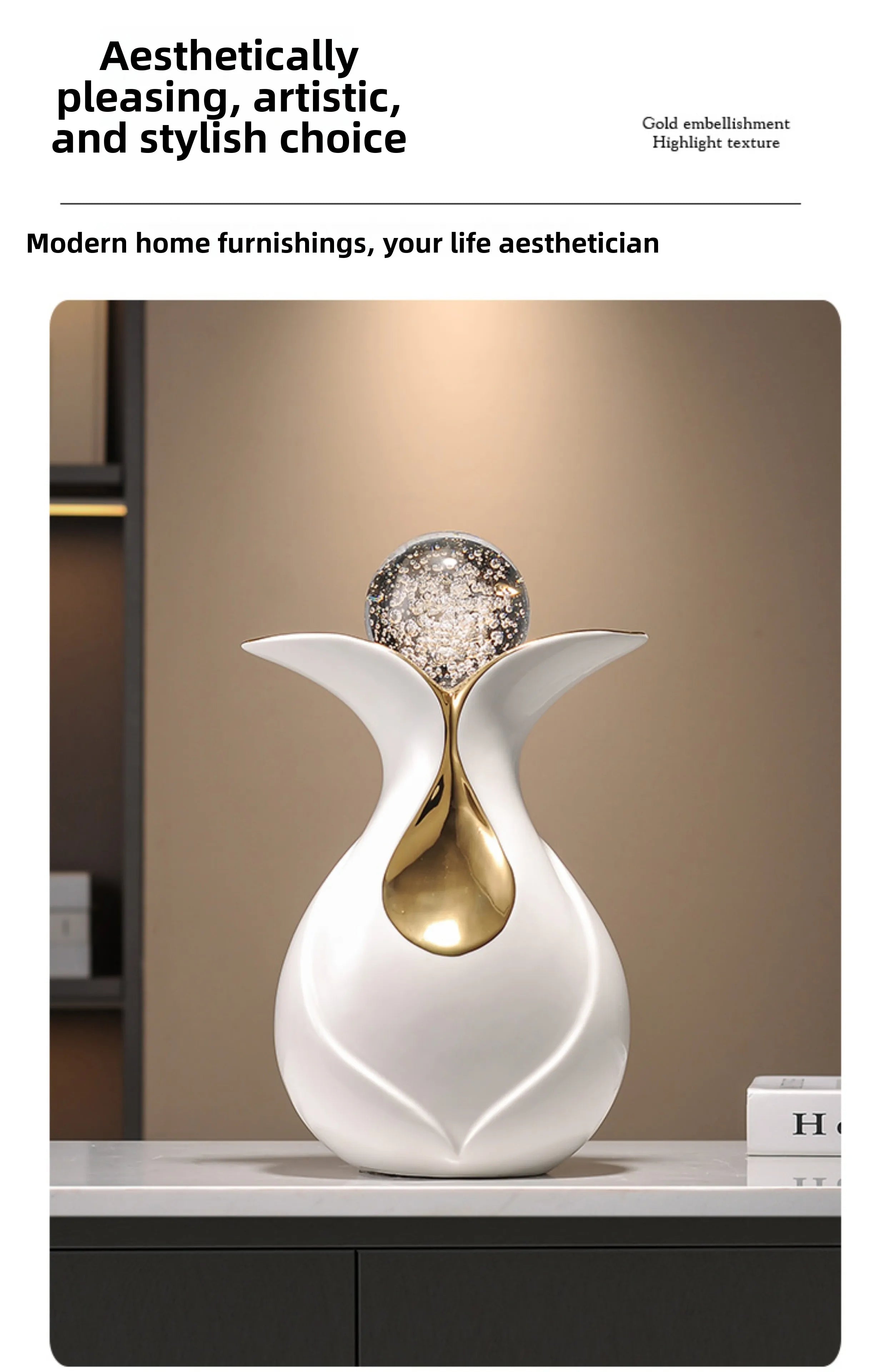 Modern Art Ceramic Ornaments Crystal Ball Feng Shui Home Decor Living Room Wine Cabinet TV Cabinet Office Decorative Figurines - 𝕄𝕮 𝕋𝕙𝕖 𝔹𝕝𝕒𝕔𝕜 𝔻𝕚𝕒𝕞𝕠𝕟𝕕