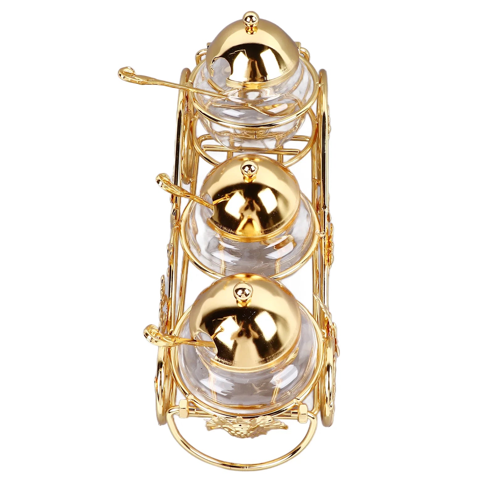 3Pcs Sugar Storage Jar with Lid Spoon European Style Polished Glass Condiment Pot Golden Sugar Bowl for Home Hotels Restaurant - https://mohammadcollection.com