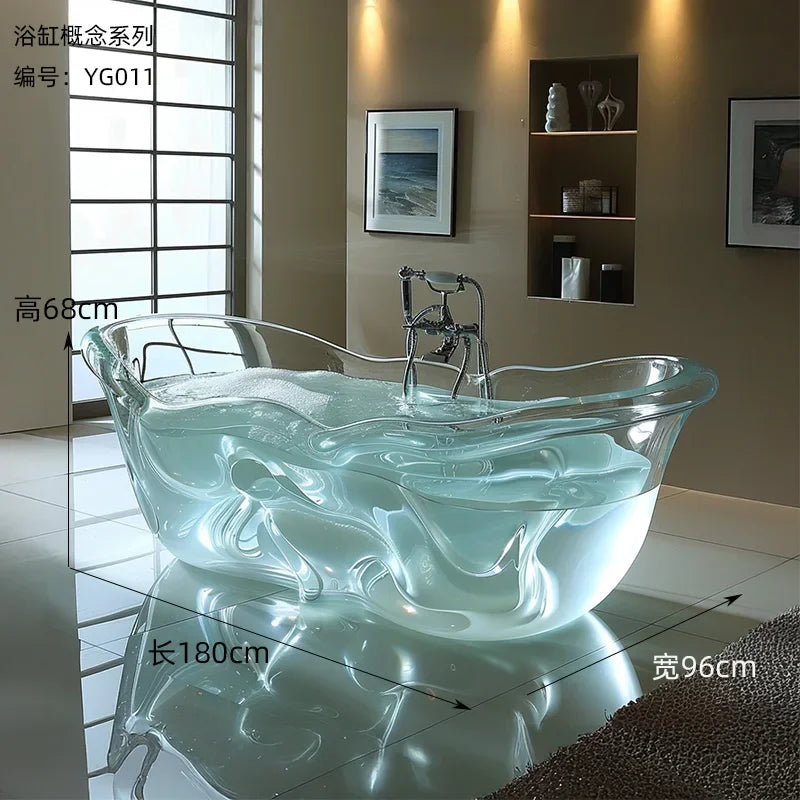 Y Transparent bathtub AI concept couple freestanding crystal corrugated resin bathtub - https://mohammadcollection.com