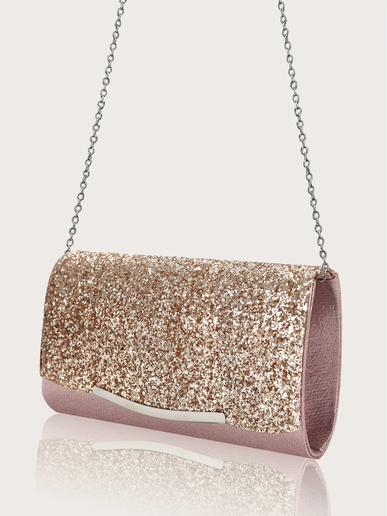 Sequin women's hand bag by MC THE BLACK DIAMOND with rhinestone jewelry set including necklace, earrings, and bracelet.