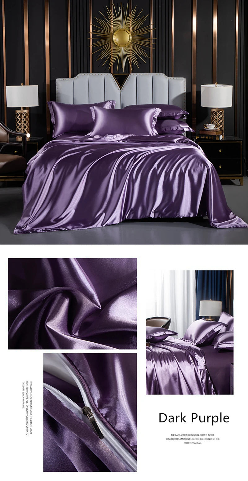 Solid silk bedding set with duvet cover, fitted sheet, flat sheet, and pillowcases from ๐๐ ๐๐๐ ๐น๐๐๐๐ ๐ป๐๏ฟฝ