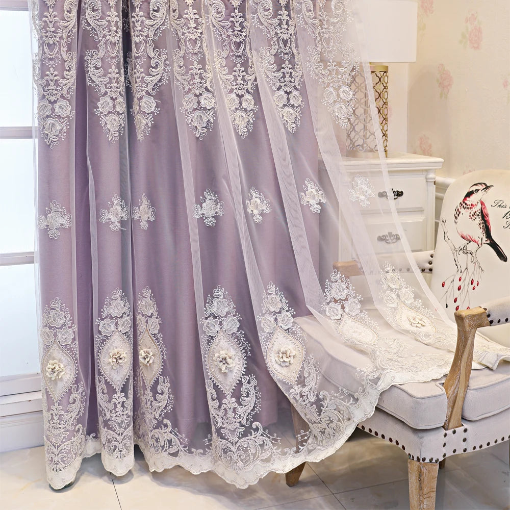 Luxury vintage-style embroidered curtains by MC THE BLACK DIAMOND, featuring elegant fabric with intricate embroidery for a sophisticated look.