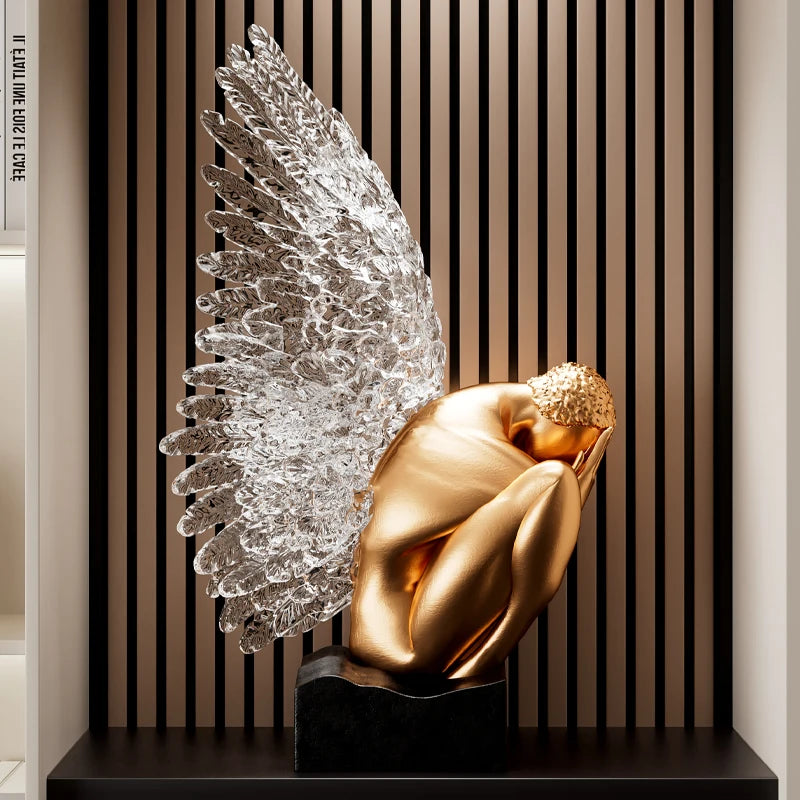 High-end MC THE BLACK DIAMOND wings figure sculpture for desk or hotel decor, stylish artistic interior ornament.