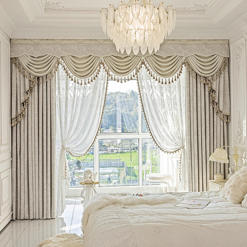 New Relief Jacquard Beige Chenille Curtains for Living Rooms Bedrooms Balconies Villas Custom Window Screens Valance - https://mohammadcollection.com
