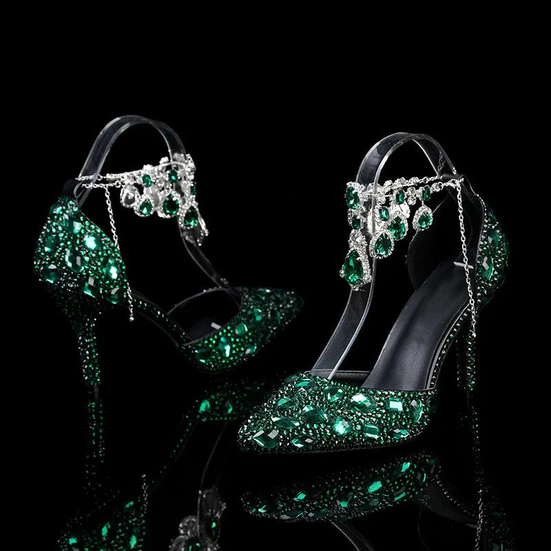 Bling Luxury Handmade Full Rhinestones Women Pumps Fashion Diamonds Crystal Pendant Banquet High heels Party Prom Wedding Shoes - https://mohammadcollection.com