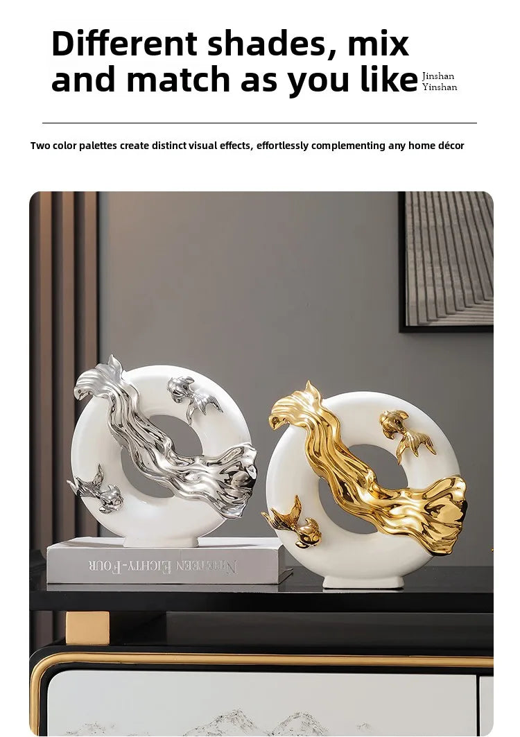 Modern Art Home Decor, Chinese Koi Lucky Ornament, Ceramic Crafts, Light Luxury Living Room, Study, Office Decorative Figurines - 𝕄𝕮 𝕋𝕙𝕖 𝔹𝕝𝕒𝕔𝕜 𝔻𝕚𝕒𝕞𝕠𝕟𝕕