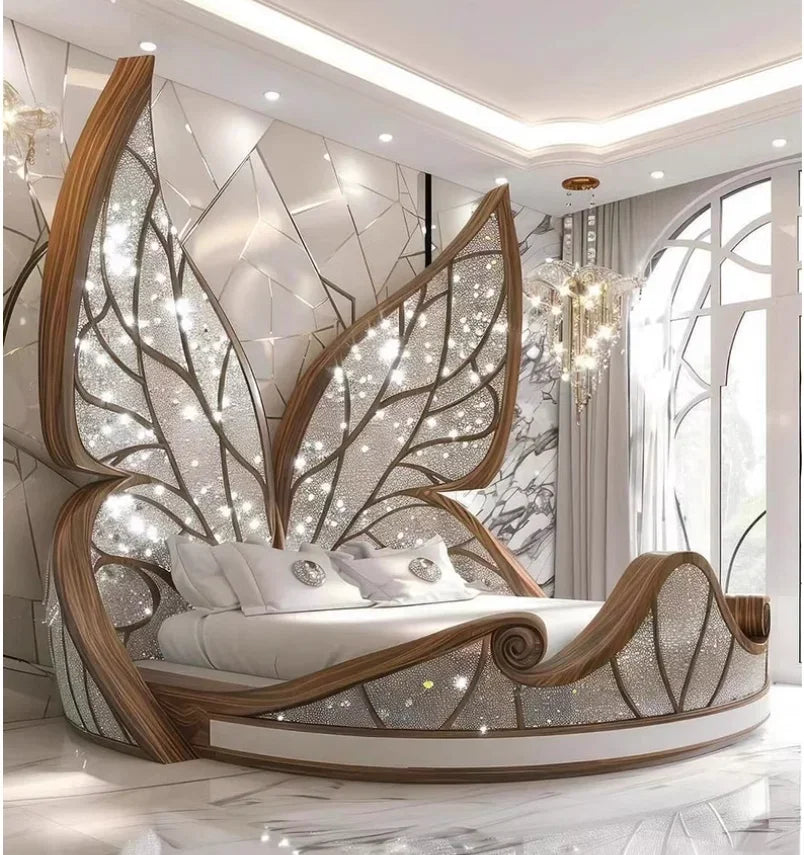 Princess Butterfly Bed Villa Solid wood 2m bed 15 high French luxury bed bedroom custom - https://mohammadcollection.com