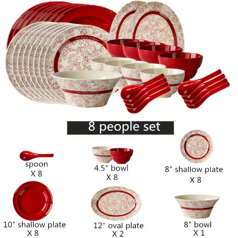 Red retro ceramic steak plate and bowl from 𝕄𝕔 𝕋𝕙𝕖 𝔹𝕝𝕒𝕔𝕜 𝔻𝕚𝕒𝕞𝕠𝕟