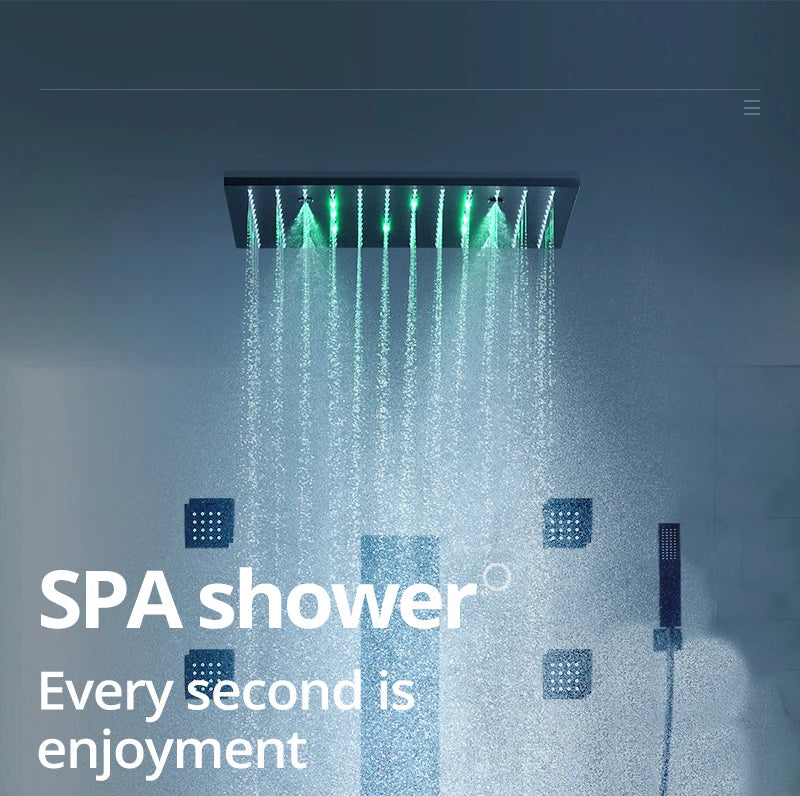 Luxury 16/20 inch rainfall mist spray LED shower head set with side massage jets and temperature control by šš ššš š¹šššš š»ļæ½