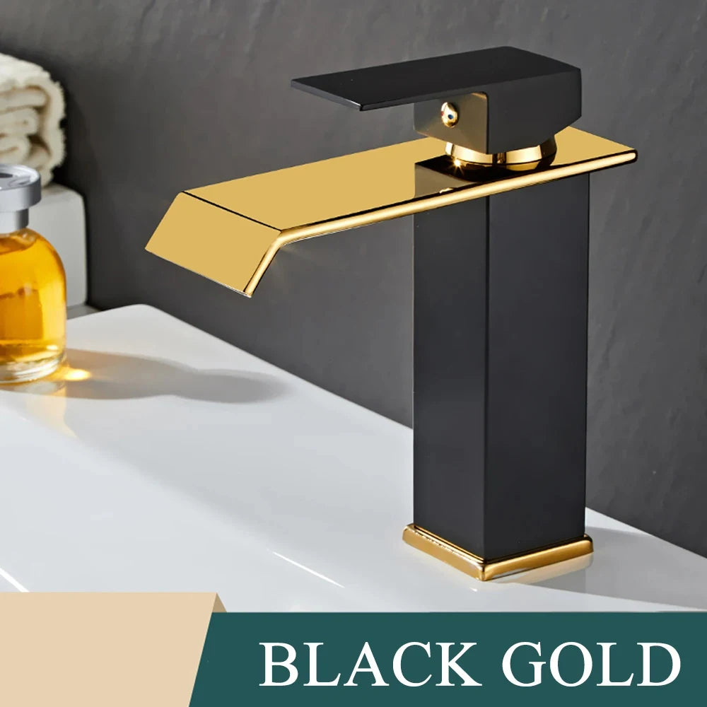 Black Waterfall Bathroom Faucet and Basin Vanity Vessel Sink by MC THE BLACK DIAMOND, featuring sleek modern design and black finish.