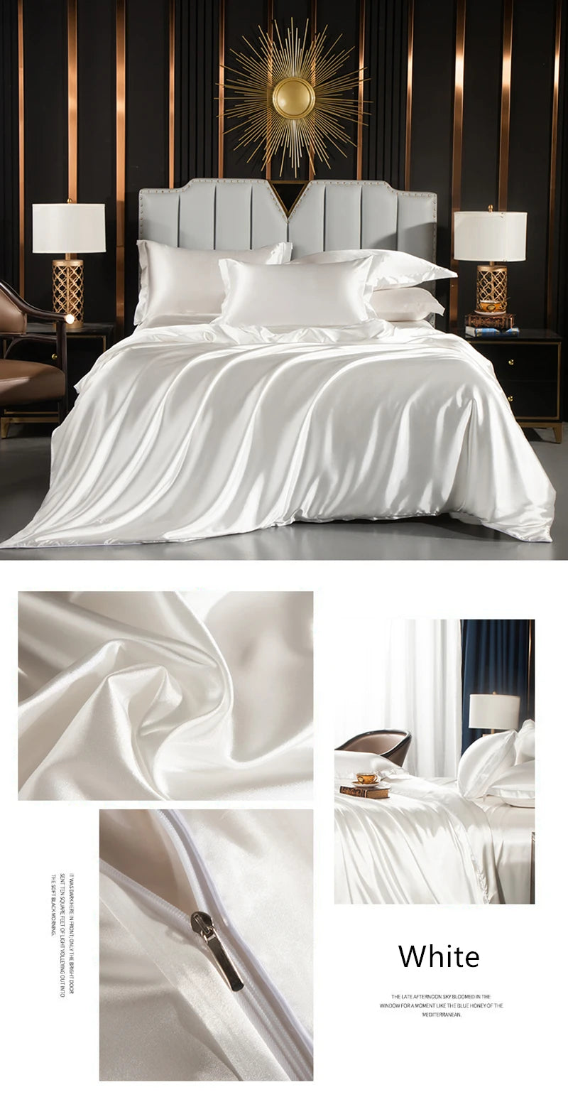 Luxurious solid silk bedding set with duvet cover, fitted and flat sheets, and pillowcases from ๐๐ ๐๐๐ ๐น๐๐๐๐ ๐ป๐๏ฟฝ