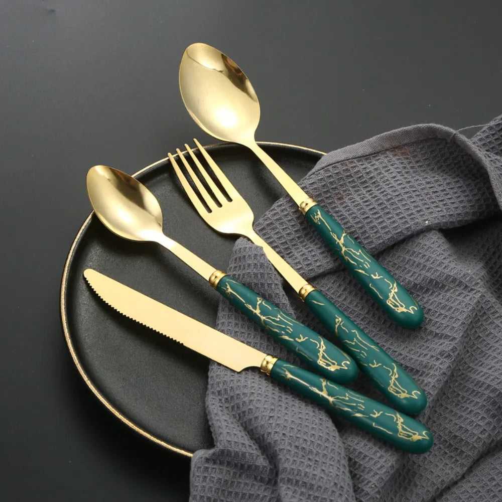 24-piece stainless steel marbled tableware set by ๐๐ ๐๐๐ ๐น๐๐๐๐ ๐ป๐๐๐๐ ๏ฟฝ