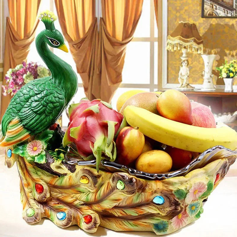 European style peacock fruit candy plate by MC THE BLACK DIAMOND, decorative ceramic tray with peacock design for snacks or home decor