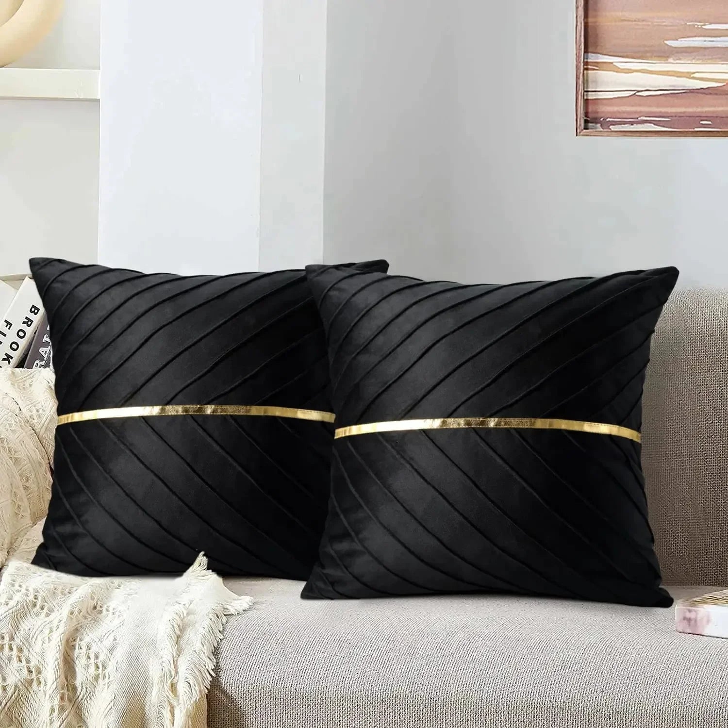 Luxury modern pillow covers set with sleek black design, featuring elegant fabric and stylish accents, by 𝕄𝕔 𝕋𝕙𝕖 𝔹𝕝𝕒𝕔𝕜 𝔻𝕚�